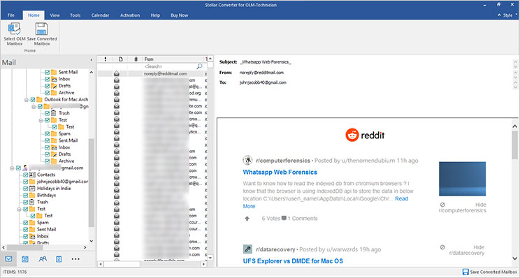 preview converted OLM file