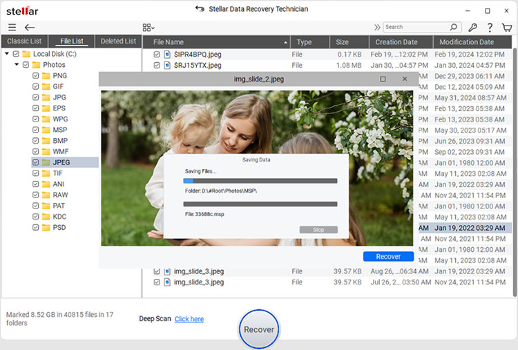 Select the destination path to save the recovered files