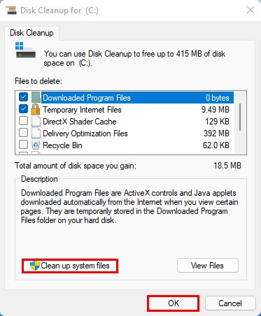 Click Clean up system files