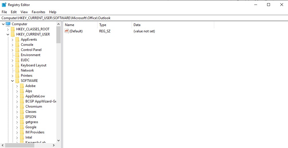 Registry Editor window