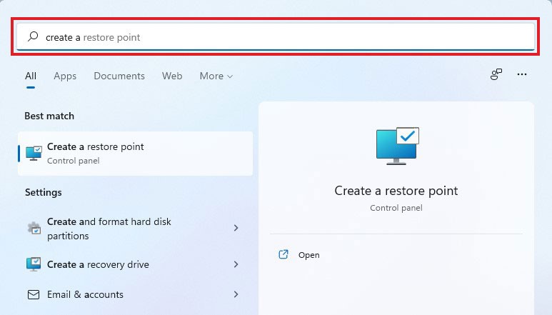 Create a Restore point, and click on it