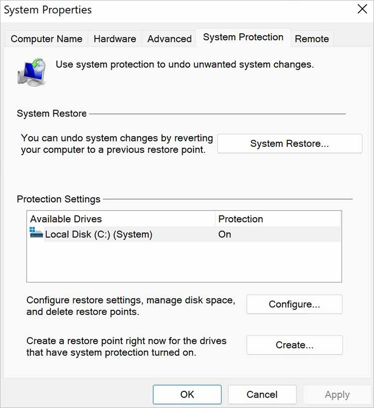 Click System Restore
