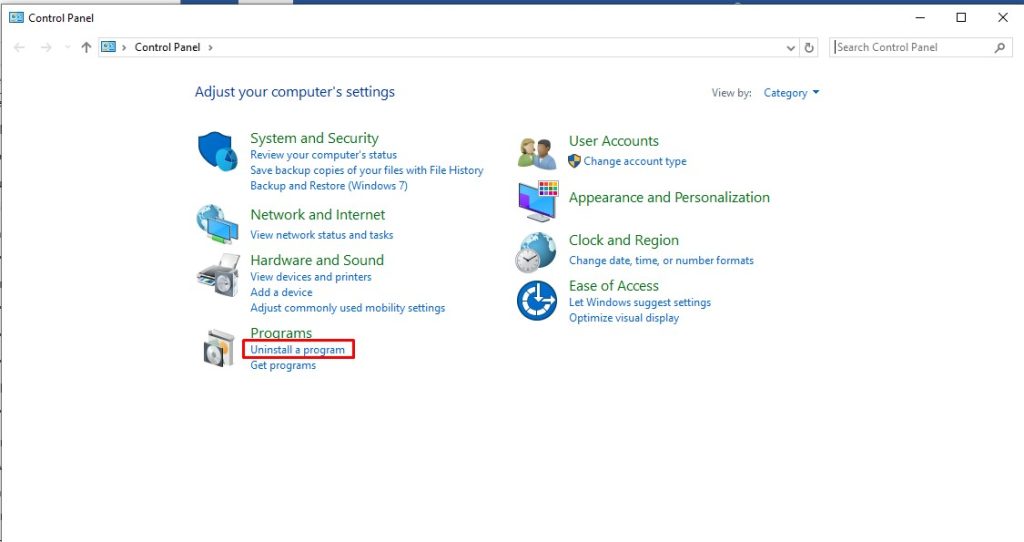 Click Uninstall a program under Programs.