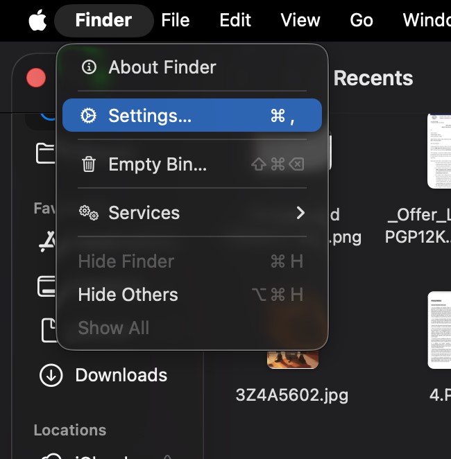 choose Finder > Settings