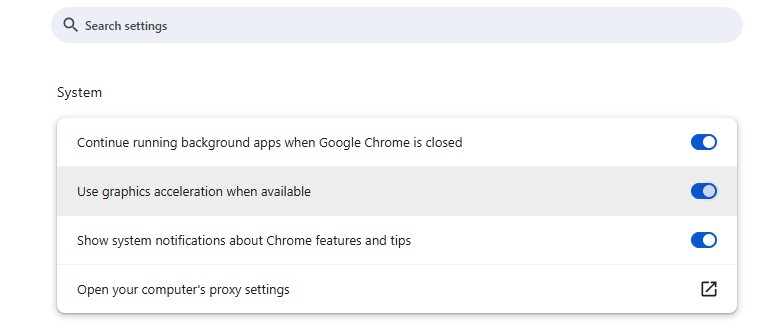 Turn On/Off Graphics Acceleration