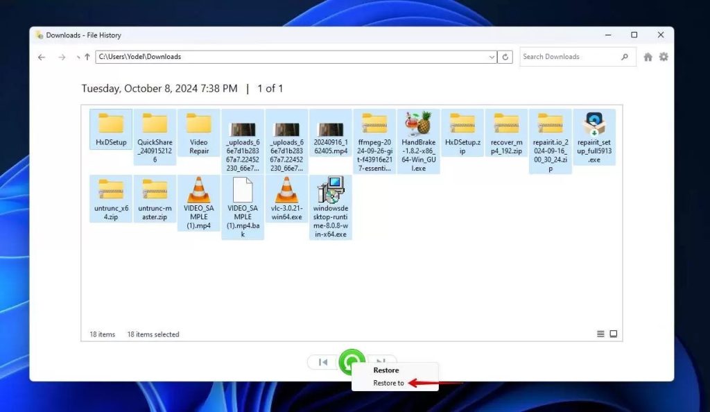  choose Restore to pick a location