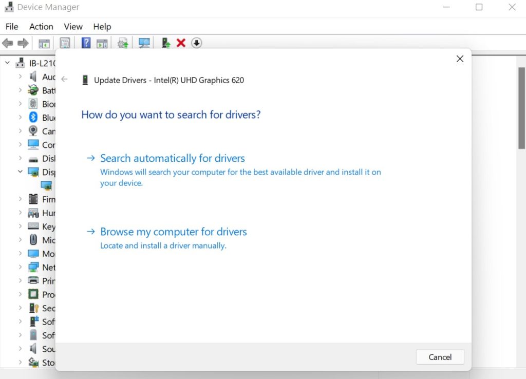 Click Search automatically for drivers