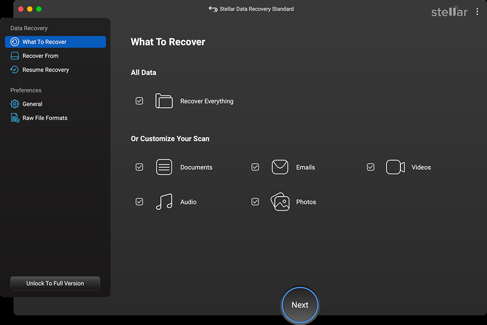 choose the option for recovering
