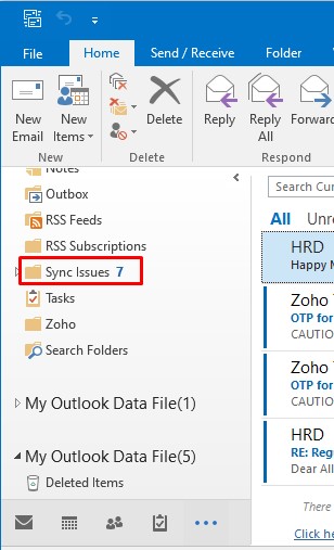 check the Sync issues folder