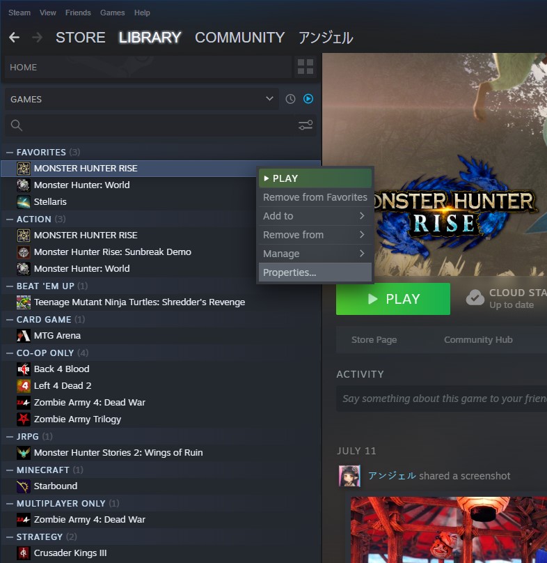 select Properties window