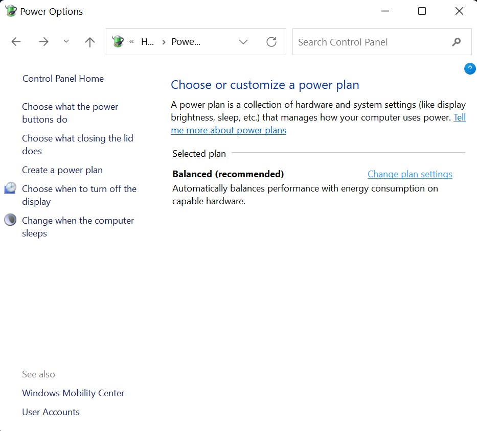  Change Plan settings