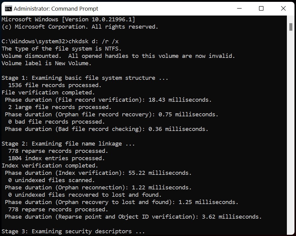 Use this command chkdsk k: /r /x on Run command window
