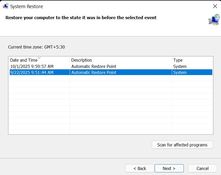 Choose a restore point before UsbHub3.sys error