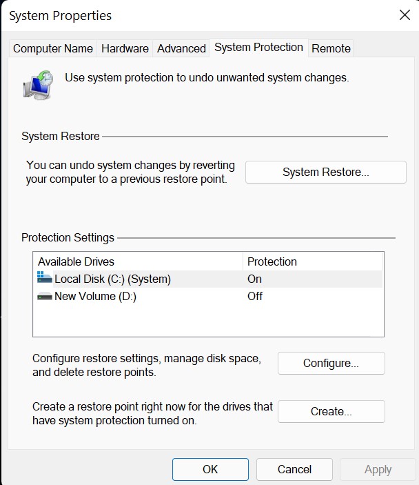 Click System Restore
