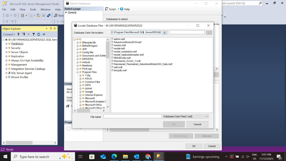Nach Datenbankdateien suchen