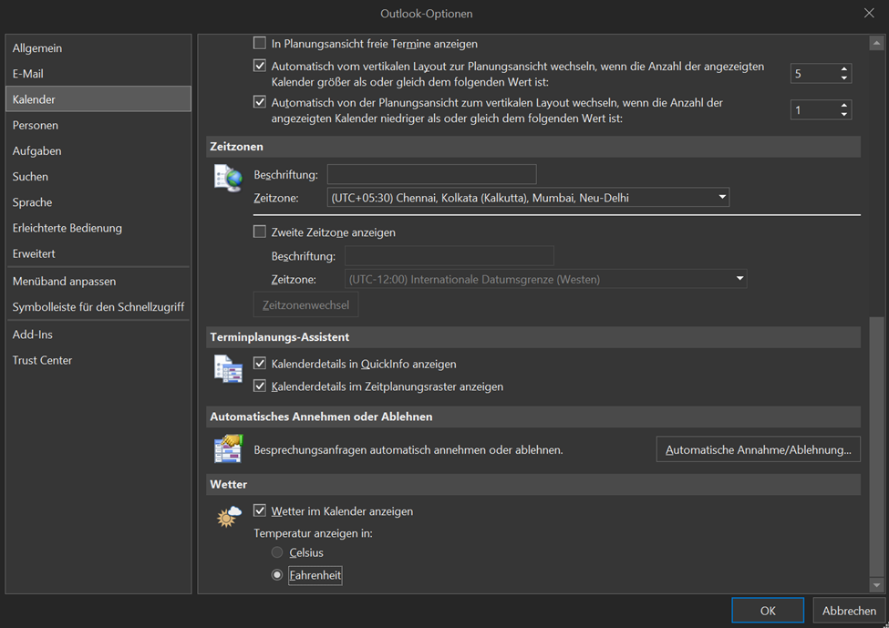 Wetter im Kalender anzeigen