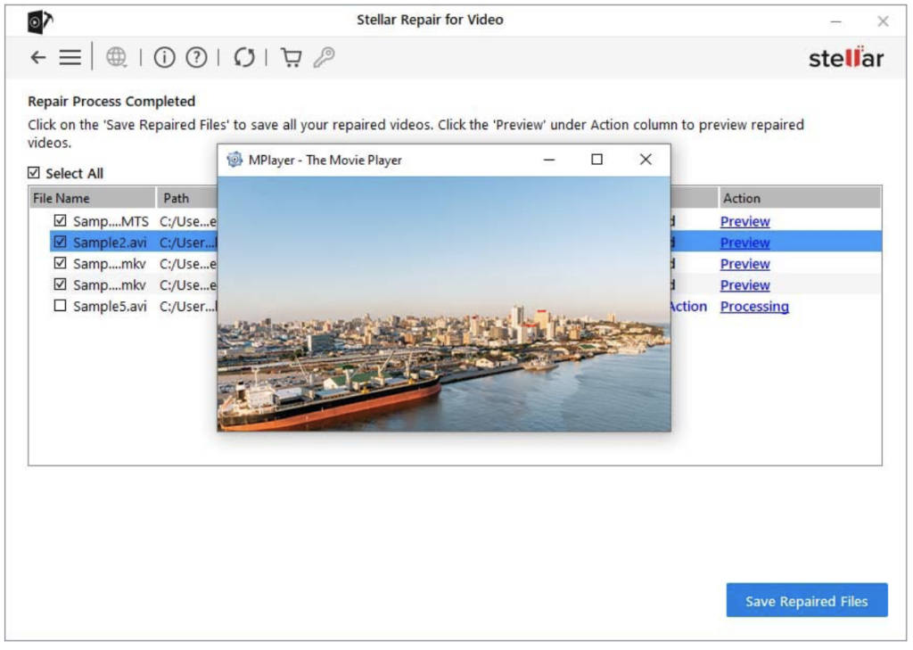 Preview repaired video
