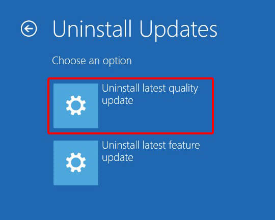 uninstall latest quality update OR feature update