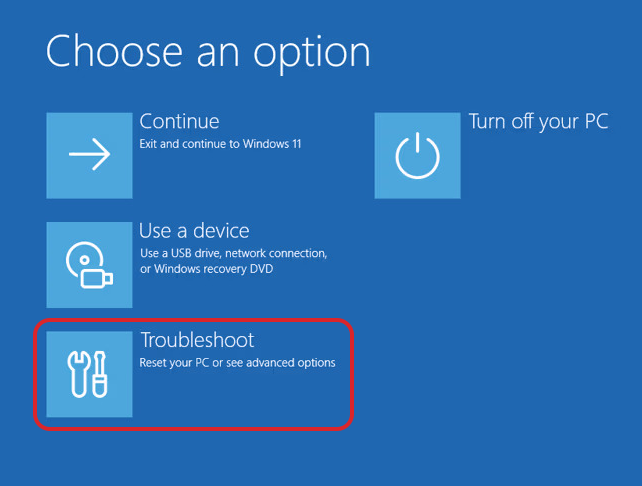 Click on Troubleshoot option 