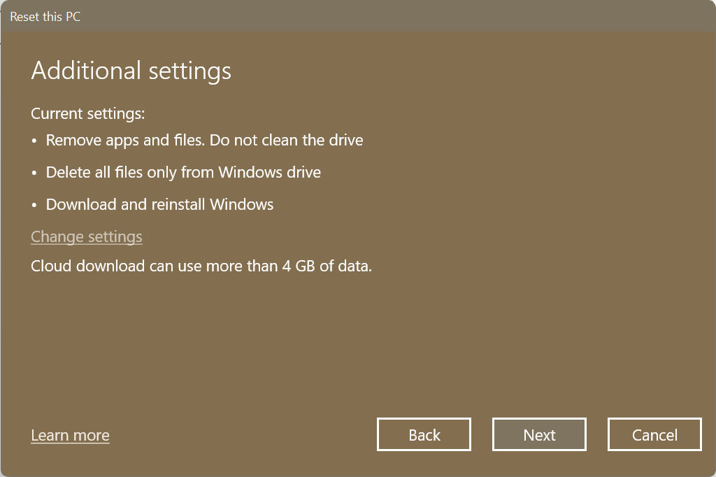 Click Change settings