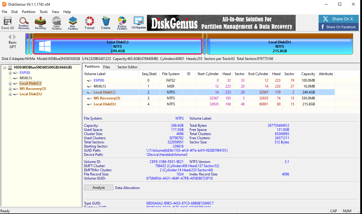 DiskGenius interface 