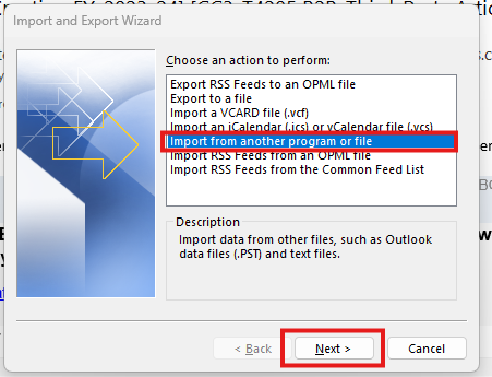 Import-Export- wizard- window