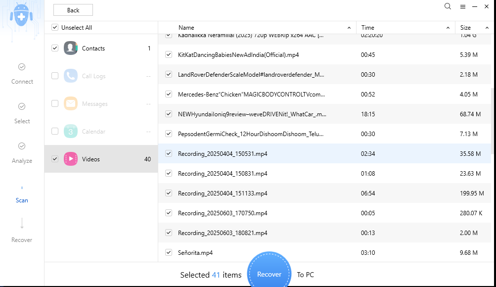 Primo Sync Android Data Recovery Interface