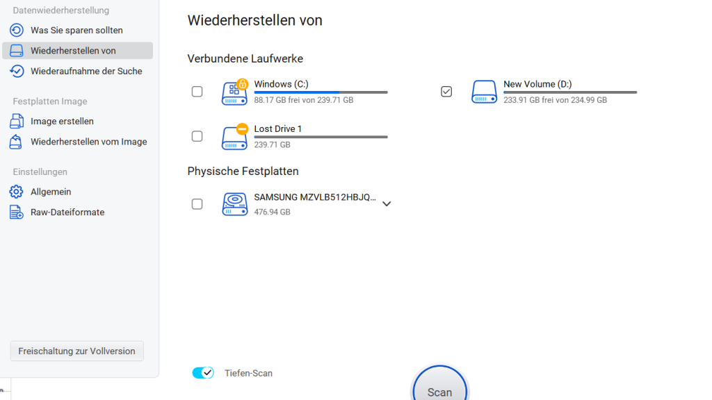 Tiefen scan aktivieren