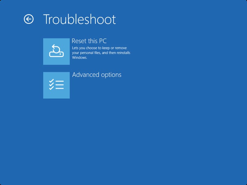 Click Troubleshoot > Reset this PC