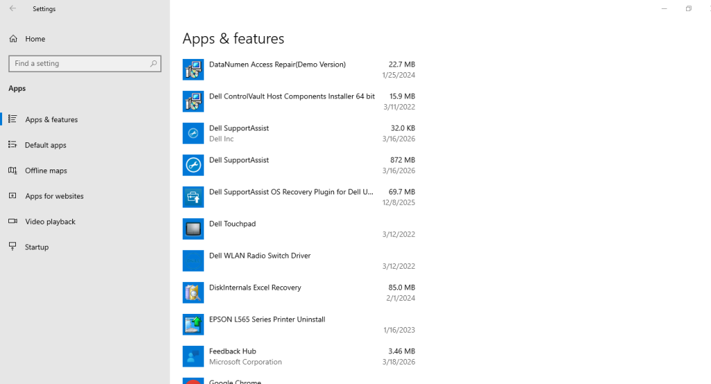 Settings > Apps > Apps & features