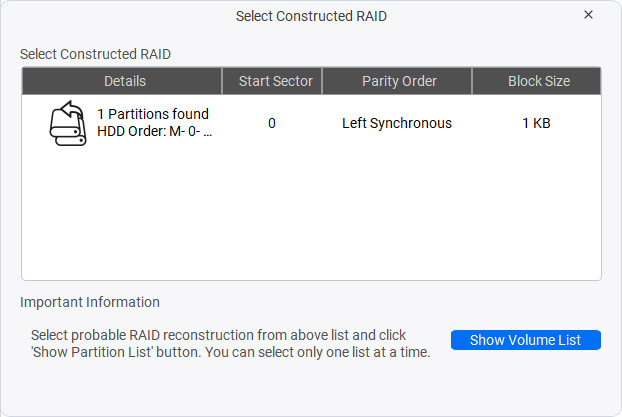 Select Constructed RAID