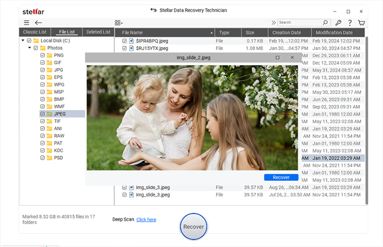 Preview recover file 