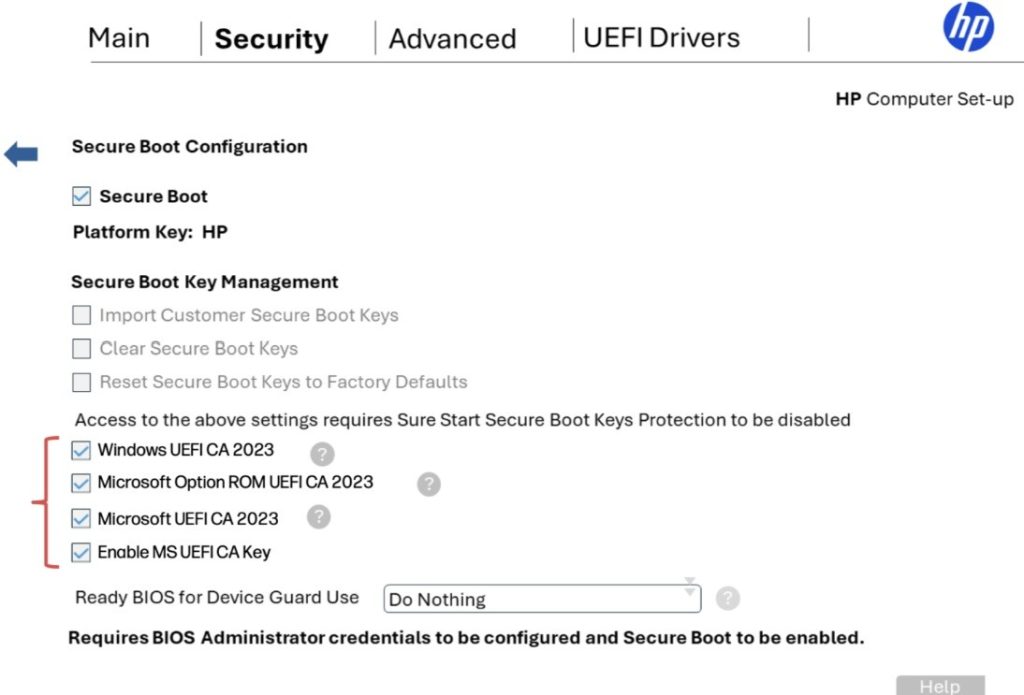 Enable Secure Boot keys