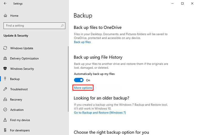 Backup File Window