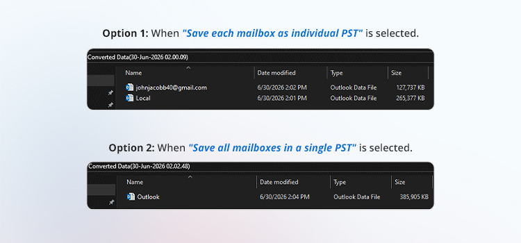 select an option to save the pst file