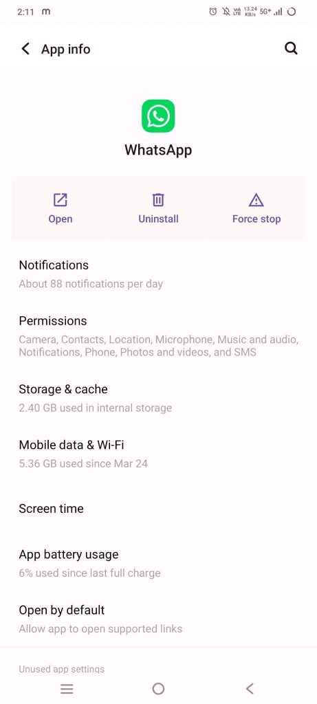 WhatsApp app permission