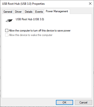USB root hub power management