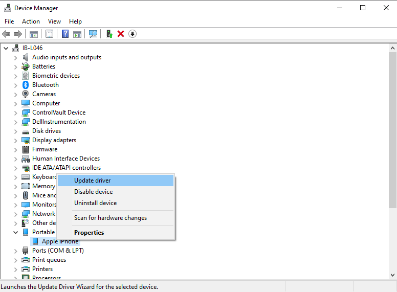 updating apple device driver in Windows