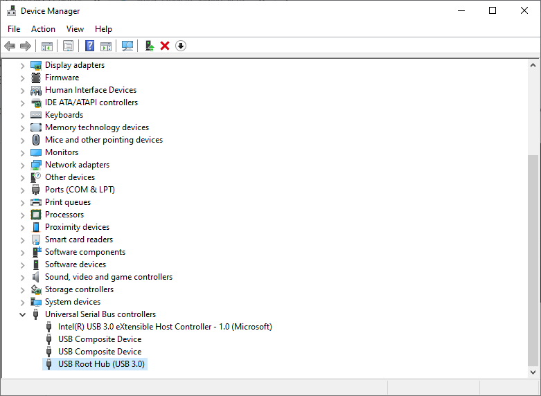 USB root hub in Windows