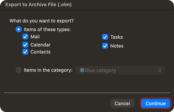 select mailbox data top export from outlook for mac