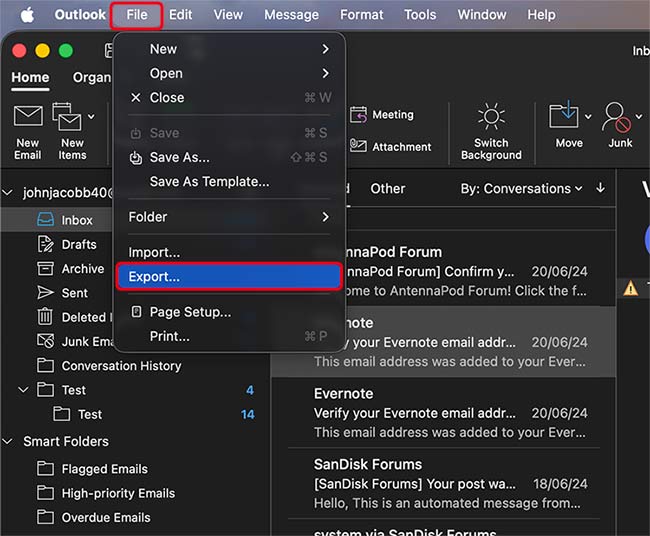 export emails from outlook for mac 2016, 2019, 2021 and 2024