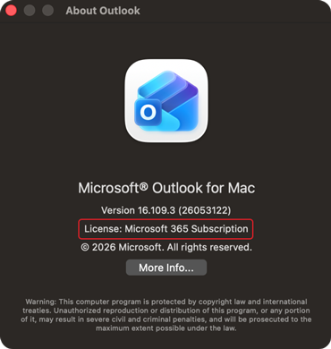 microsoft outlook for mac license type