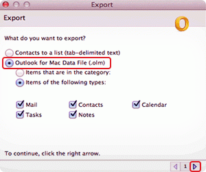 select mailbox items to export from outlook for mac 2011