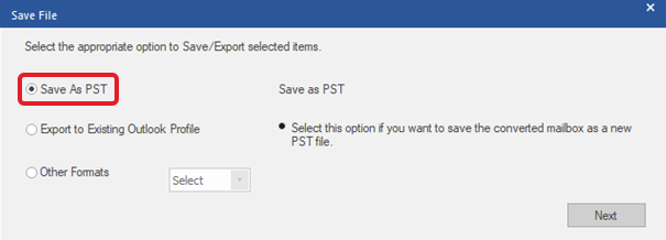 select PST file option