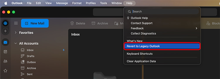 Revert to legacy outlook from new outlook for mac to export emails from outlook for Mac