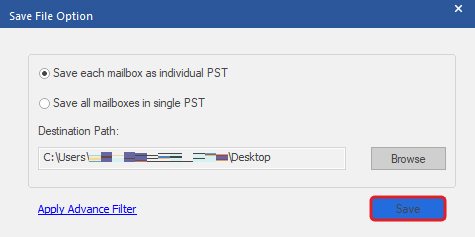 save the converted olm file as pst file