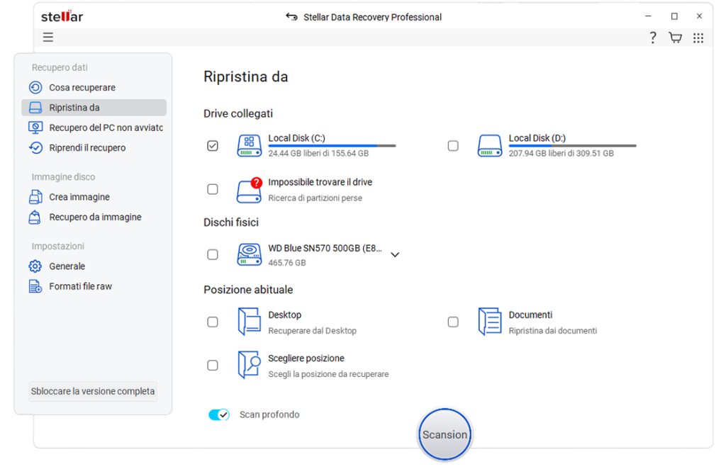 2- Selezionare Recupera da