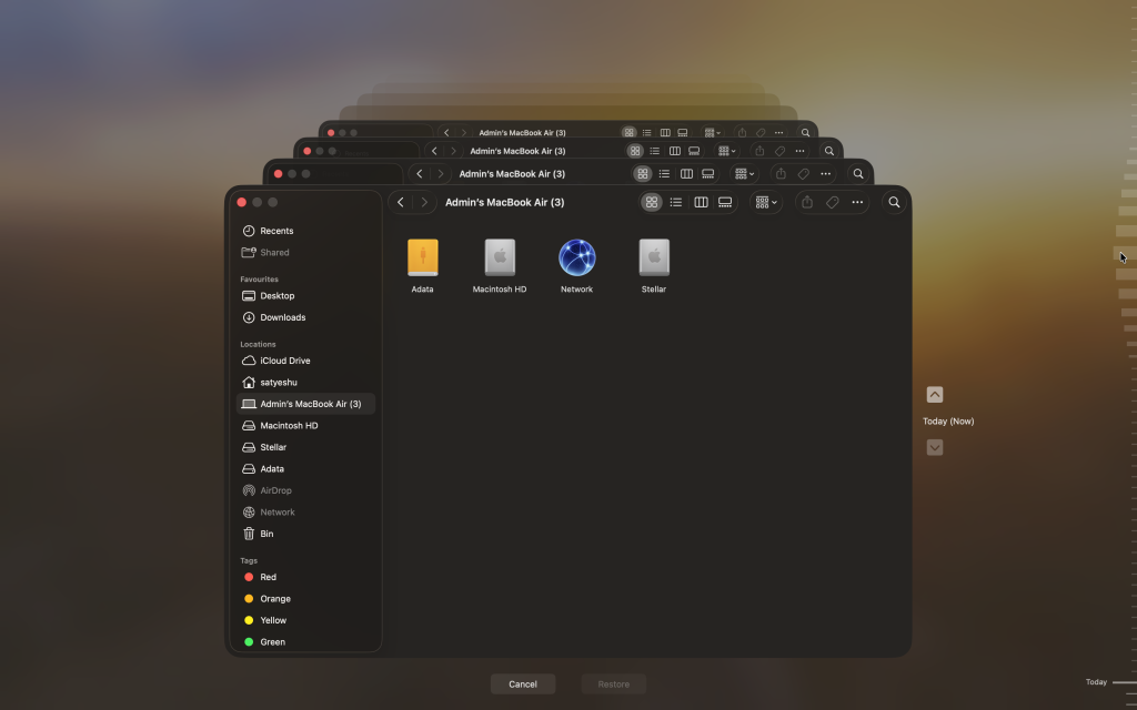 select backup and click restore