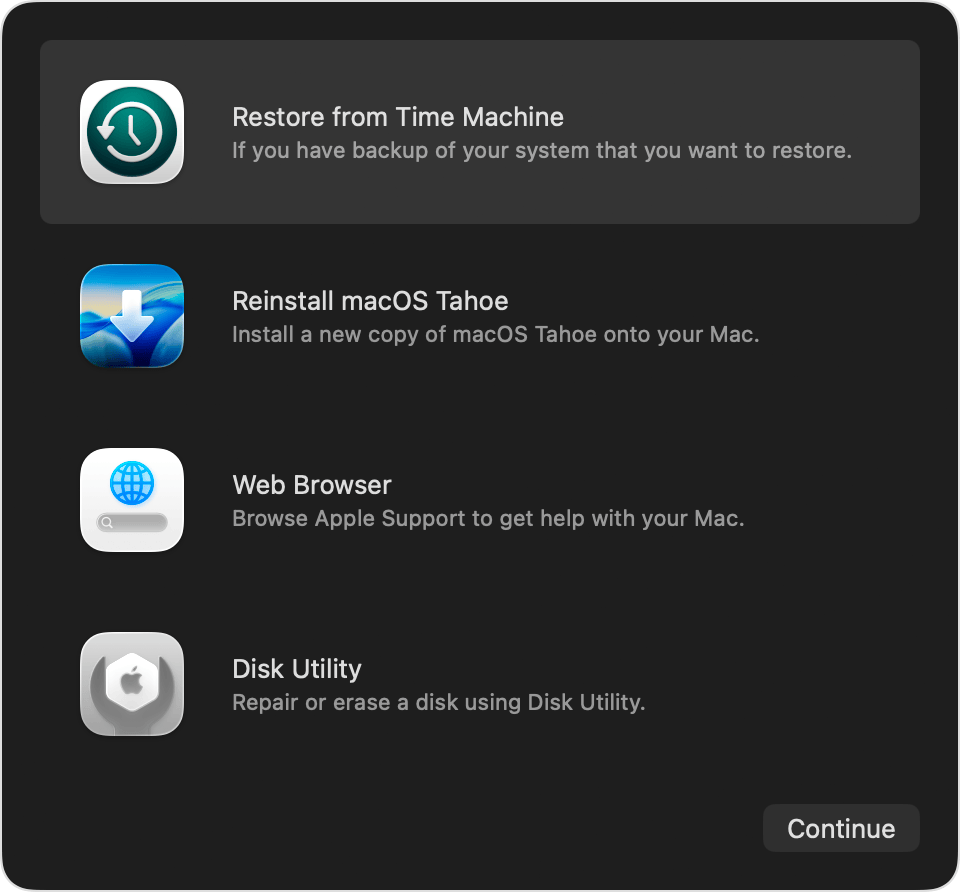 click restore from time machine
