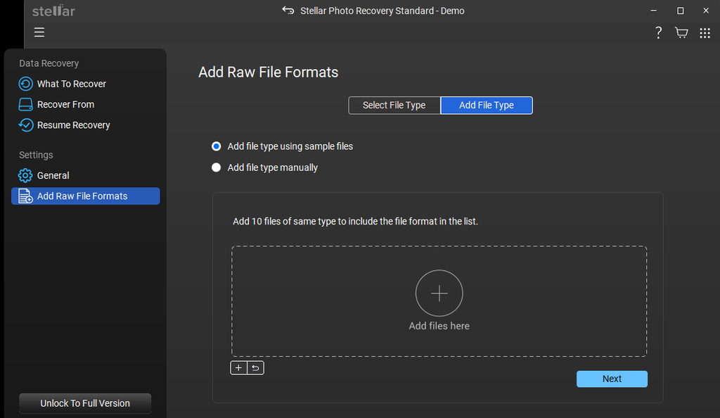 Adding custom RAW file formats in photo recovery